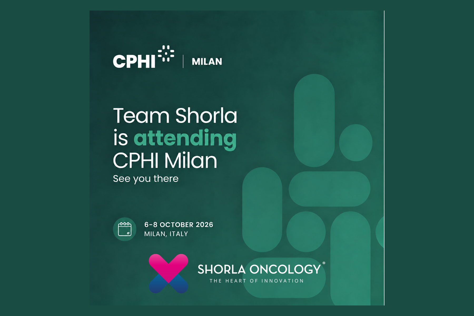 Team Shorla at CPHI Milan, October 6–8, 2026, in Milan, Italy.
